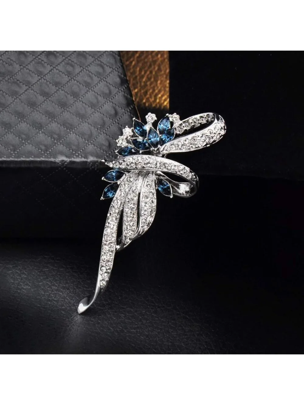 Vintage Floral Crystal Brooch Pin for Women | Blue/Purple Gemstone Jewelry